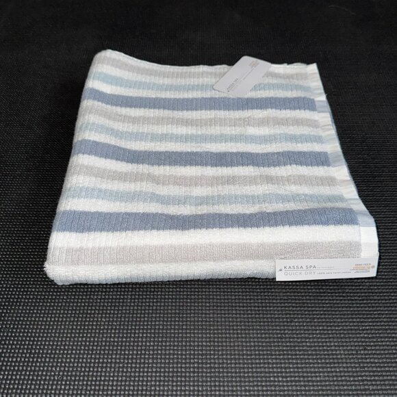 5pc Kassa Spa White Blue Striped Stripes Towels Washcloths Quick Dry 100% Cotton - Picture 6 of 7